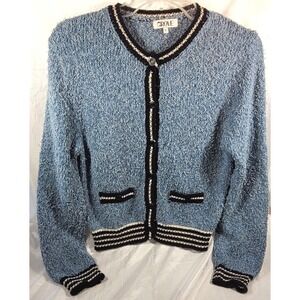 Grove Women's Rag Towel Button-up Sweater Cardigan - Blue - 38" Chest